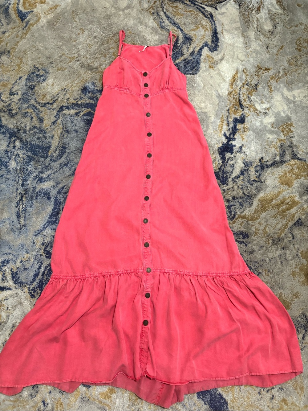 Free People Coral Button-Front Maxi Sundress